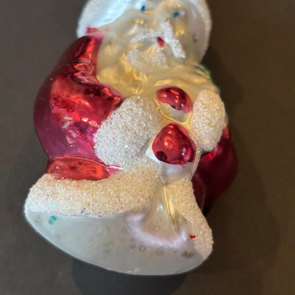 Polish Glass Santa Claus Christmas Ornament Magenta Pink Glitter 2000 Excellent